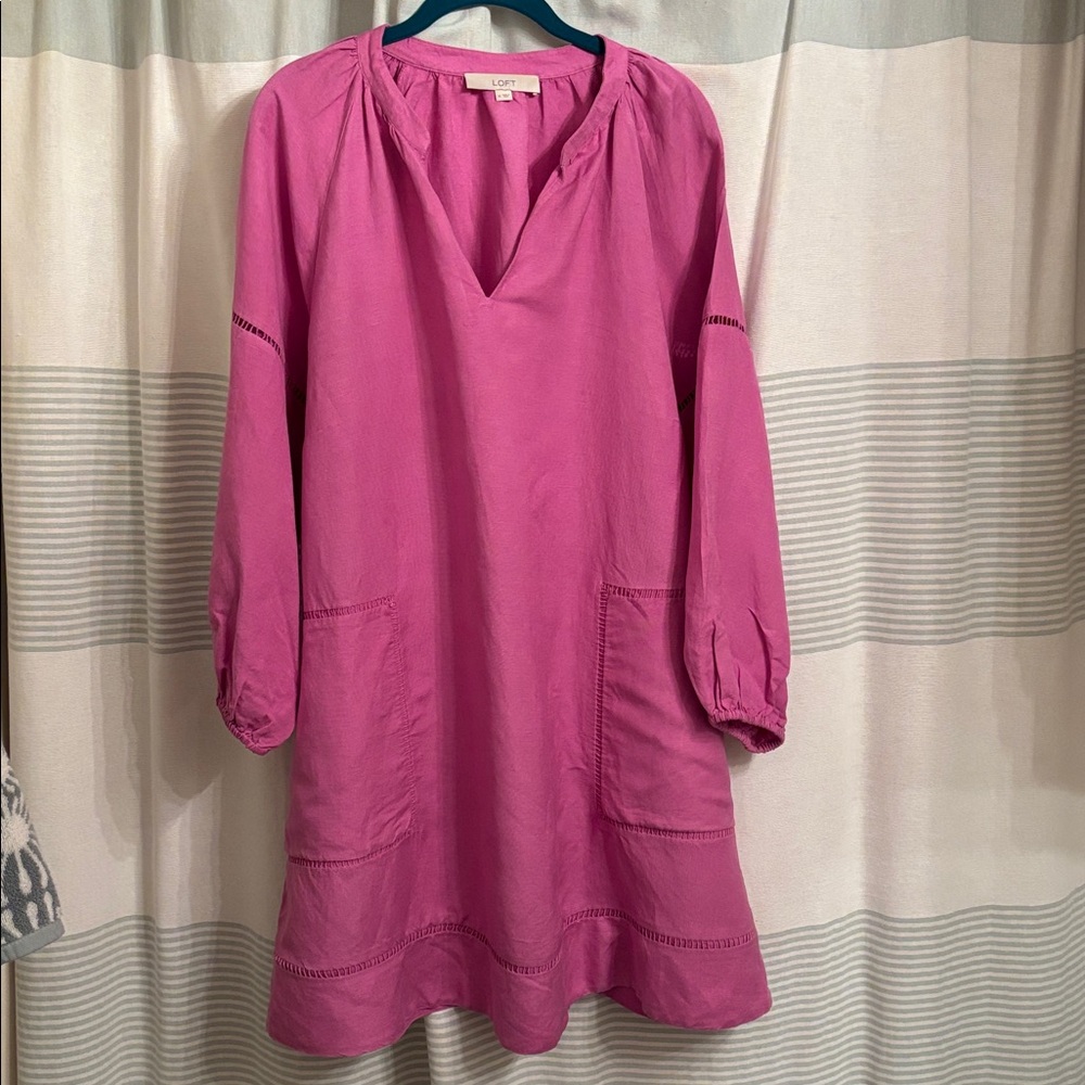 LOFT Mini Cutout Linen Pocket Dress, in Orchid, size XL